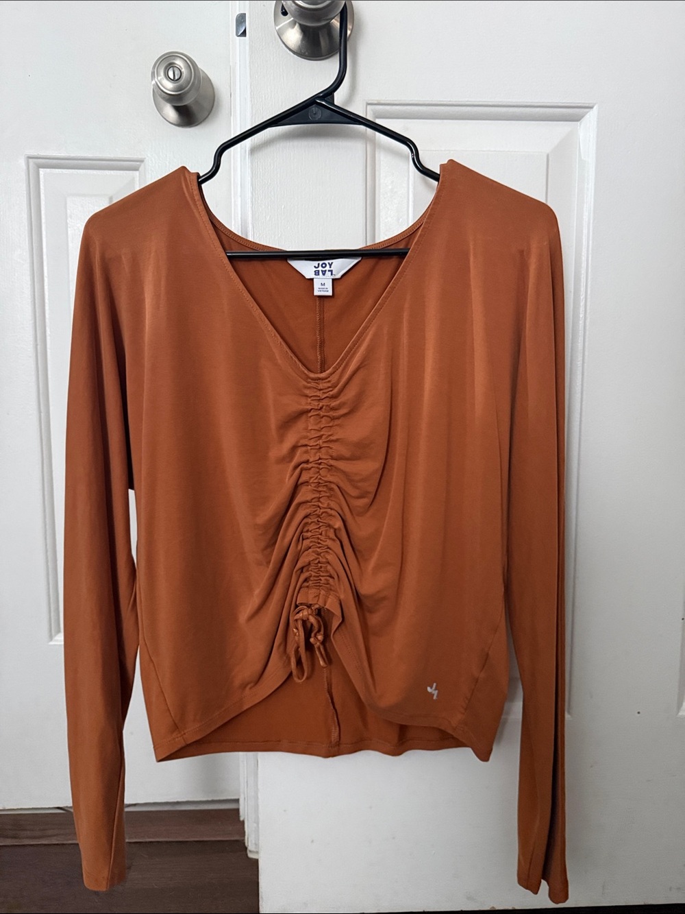 JoyLab Rust Ruched V-Neck Long Sleeve Top